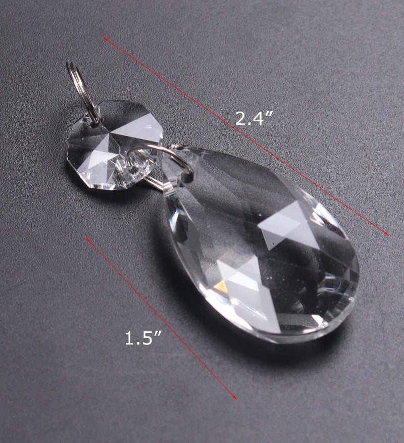 BIHRTC 12Pcs38mm Clear Crystal Teardrop Chandelier Prisms Parts Hanging Galss Crystal Pendants Beads +50pcs Metal Split Ring + 50pcs 14mm Octagonal Beads - Image 2